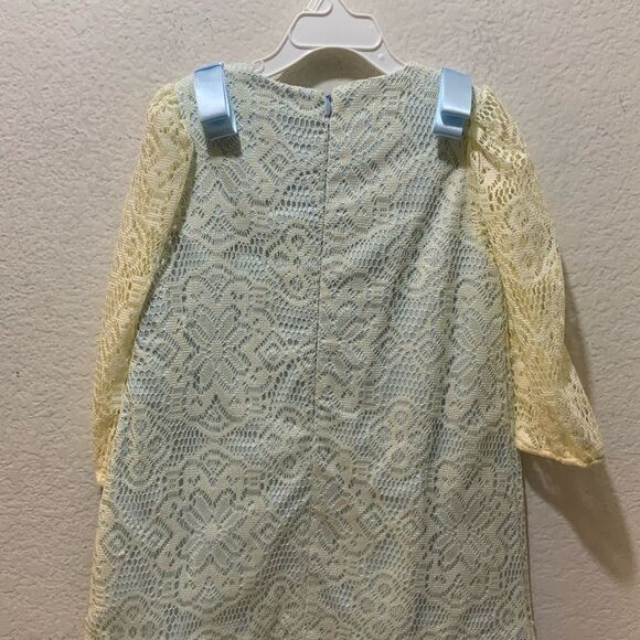 New Luli and Me Blue Cream DAINTY LACE DRESS -  Satin Ribbons - Picture 4 of 5